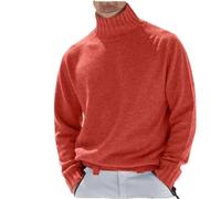 WINDEHAO Men's Turtleneck Cashmere Sweater Winter Solid Color Cashmere Turtleneck Jumper Long Sleeve Soft Warm Pullover Sweater (Red,XL)
