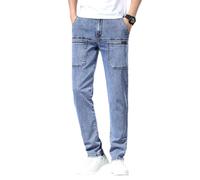 WINDEHAO Multi-Pocket Stretch Men's Jeans,Multi-Pocket Casual Trousers Six Pockets Denim Stretch Work Jeans Cargo (Light Blue,30W)