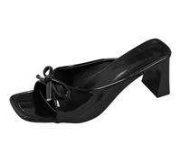 WINDEHAO Sandales à talons carrés à bout ouvert pour femme, avec nœud papillon à enfiler, dos nu, talons hauts, sandales habillées pour fête, Noir , 38.5 EU