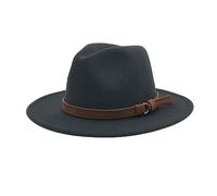 Windfall Chapeau fedora vintage à large bord et boucle de ceinture en mousseline de soie pour homme et femme, gris foncé, taille unique