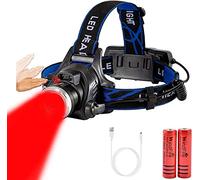 WINDFIRE Lampe frontale rechargeable à lumière rouge de chasse, lampe frontale à LED rouge à 3 modes et lampe frontale étanche zoomable pour l'observation nocturne, l'aviation, la chasse au coyote