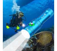 WINDFIRE Lumière de Plongée 6000 LM Lampe de Poche Sous Marine 3 Modes avec Indicateur de Puissance, Professionnel IP68 Lampe de Poche Étanche Rechargeable de Sécurité avec Batterie & Chargeur
