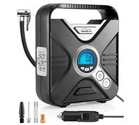 WindGallop Compresseur à Air Portable Gonfleur Electrique Gonfleur Pneus Voiture Mini Compresseur Voiture 12V Pompe A Velo Electrique avec Manomètre, Adaptateurs De Valve Et éclairage LED