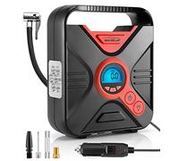 WindGallop Gonfleur de Pneu de Voiture 12 V Pompe à air électrique pour pneus de Voiture, pneus de vélo avec manomètre numérique et adaptateurs de Valve de gonflage LED (Rouge)
