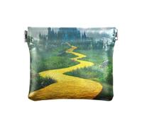 Winding Path Porte-monnaie jaune en cuir, petite pochette pour pièces de monnaie, Chemin de sinueux jaune, 4.33x3.74In, Chemin de sinueux jaune