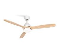 CREATE / WINDCUP/Ventilateur de plafond avec lumière, Wifi et télécommande, blanc lames bois naturel / 40W, Silencieux, Ø132 cm, 6 vitesses, minuterie, été-hiver, double hauteur, moteur DC