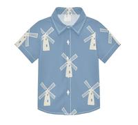Windmill Chemise hawaïenne boutonnée à manches courtes pour garçons de 3 à 10 ans, Moulin à vent bleu blanc, 7-8 ans
