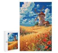 Windmill in Golden Field, 1000 PCS Puzzle À Exposer, Cadeau De Saison, avec Une Image Décorative Une Fois Terminé