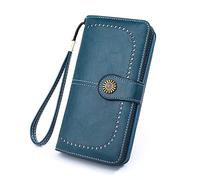 Windmilne Portefeuille Long pour Femme, Sac à Cartes, Sac à Main en Cuir, Longue Fermeture éclair, Trois Volets, Sac à Main pour Femme (Bleu 19,5 x 10,5 x 3,5 cm)