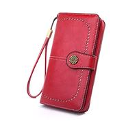 Windmilne Portefeuille Long pour Femme, Sac à Cartes, Sac à Main en Cuir, Longue Fermeture éclair, Trois Volets, Sac à Main pour Femme (Bordeaux 19,5 x 10,5 x 3,5 cm)
