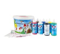 KREUL 40155 - Window Color Power Pack Château, 6 x 125 ml peinture pour fenêtres, inclus contour noir, pour enfants créatifs, film spécial et plus de 70 modèles