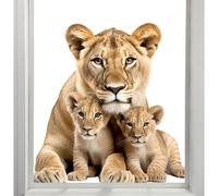 Window Sticker - Decorative Window Clings, Lion Family Wall Sticker Decor, Realistic Double-sided Animal Wall Decals Removable Static Stickerr For Living Room Bedroom Sofa TV Background Decorations