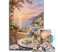 Window View of Positano at Sunset with Roses Puzzle, 1000 pièces | Pour les w nds tranquilles : ce puzzle adulte 1000 pièces convient aux loisirs calmes en intérieur.