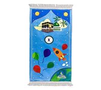 Windplusya Tapis de prière musulman pour enfants, motif dessin animé, tapis de prière musulman | Janamaz | Sajadah | Cadeau pour salah, Ramadan Aïd pour garçons/filles (avion bleu)