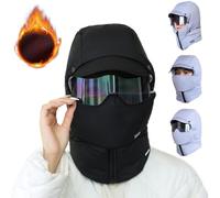 Windproof Full Cover Outdoor Riding Mask with Glasses, Patiyu Mask, Winter Balaclava with Glasses for Riding (FR/ES, Alpha/Lettres, Taille Unique, Black)