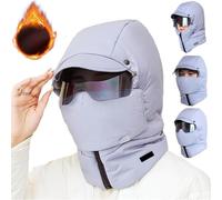 Windproof Full Cover Outdoor Riding Mask with Glasses, Patiyu Mask, Winter Balaclava with Glasses for Riding (FR/ES, Alpha/Lettres, Taille Unique, Blue)