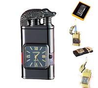 Windproof Lighter Vintage Watch Bezel Jet Flame Torch, Clock Lighters, Refillable Butane Lighters, Windproof Flames Lighters for Outdoor, Camping (Black A)