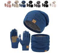 Windproof Winter Set for Men & Women | 3-Piece Beanie, Scarf & Gloves with Elastic Knit & Fleece Lining for Cold Weather Protection (Blue,One Size)
