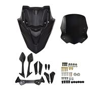 Windscreen Windshield Glass W/Front Mask Panel Rear View Mirror Compatible with Yamaha N-Max 125 155 NMAX125 NMAX155 2021 2022(Black)
