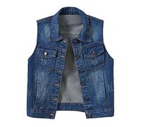 Windsfinr Gilet en jean pour femme - Sans manches - Veste en jean - Veste cintrée - Été - Oversize - Boyfriend Denim - Veste avec poches, bleu, M