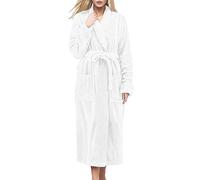 Windsfinr Peignoir léger en tissu éponge pour femme - Peignoir de bain - Longueur genou - En coton, Blanc., L