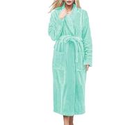 Windsfinr Peignoir léger en tissu éponge pour femme - Peignoir de bain - Longueur genou - En coton, bleu, XL