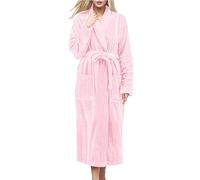 Windsfinr Peignoir léger en tissu éponge pour femme - Peignoir de bain - Longueur genou - En coton, Rouge pastèque, XXL