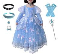 Windskids Cendrillon Déguisement et Accessoires Fille Cosplay Cinderella Scintillant Papillon Tulle Robe de Princesse Noël Carnaval Halloween Fête Anniversaire Nouvel an Robes de Soirée Bleu 3-9 Ans