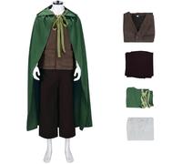 Windskids Déguisement Frodo Homme Cosplay Hobbits Frodo Baggins Complet Uniforme Cape et Gilet Top Pantalon Set pour Fancy Dress Up Halloween Carnaval Fête Mascarade Théâtre Performance Costume
