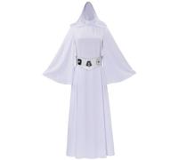 Windskids Déguisement Leia Femme Cosplay Planète Guerre Princesse Leia Blanc Robe à Capuche avec Ceinture pour Halloween Carnaval Fête Mascarade Anime Performances Costume