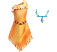 Windskids Déguisement Pocahontas avec Collier Filles Cosplay Pocahontas Indien Princesse Matoaka Robe à Une épaule pour Halloween Noël Carnaval Fête Anniversaire Mascarade Performances Costume