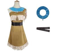 Windskids Déguisement Pocahontas Femme Cosplay Pocahontas Indienne Princesse Matoaka Robe Une épaule et Collier Ceinture Set 3 Pièces pour Halloween Carnaval Fête Mascarade Performances Costume