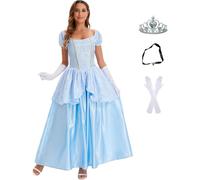 Windskids Déguisement Princesse Sissi Femme Cosplay Cendrillon Longue Robe de Soirée avec Accessoires pour Fancy Dress Up Noël Carnaval Halloween Fête Anniversaire Mascarade Costume