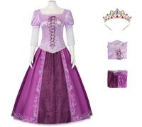 Windskids Déguisement Raiponce avec Couronne Femme Cosplay Blonde Princesse Rapunzel Top et Jupe Set pour Fancy Dress Up Noël Carnaval Halloween Fête Anniversaire Mascarade Performances Costume