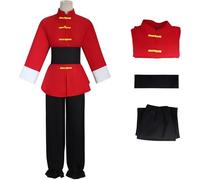 Windskids Déguisement Ranma 1/2 Adultes Cosplay Anime Ranma 1/2 Kung Fu Uniforme Top Pantalon Ceinture Set pour Fancy Dress Up Halloween Carnaval Fête Anniversaire Mascarade Performance Costume, Rouge