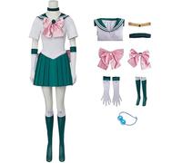 Windskids Déguisement Sailor Jupiter Femme Cosplay Anime Sailor Jupiter Kino Makoto Combat Uniforme Robe avec Accessoires pour Halloween Carnaval Fête Mascarade Performances Costume, Vert