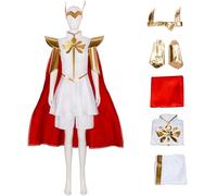Windskids Déguisement She Ra Femme Cosplay Princesse She Ra Complet Uniforme Robe Pantalon Cape Coiffe Epaulettes Set pour Fancy Dress Up Halloween Carnaval Fête Mascarade Performance Costume, Blanc