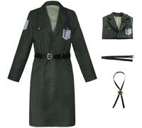 Windskids Déguisement Survey Corps Adultes Cosplay Anime AOT Scout Regiment Season 4 Eren Jäger Uniforme Veste Nœud Ceinture et Top Pantalon pour Fancy Dress Up Halloween Carnaval Fête Costume, Vert