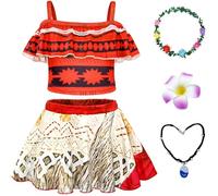 Windskids Filles Vaiana Maillot de Bain Bretelle Volant Jupette 2 Pieces Tankini Maillot de Bain Top Jupe avec Accessoires Summer Plage Pool Party Vaiana Robe de Bain été, 1-8 Ans