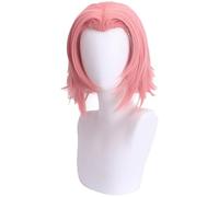 Windskids Haruno Sakura Cosplay Perruques Femme Déguisement Anime Ninja Enfance Haruno Sakura Rose Cheveux Courts Lisses Wig pour Halloween Carnaval Fête Mascarade Performante Accessoires Perruques
