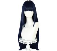 Windskids Hinata Cosplay Perruques Femme Déguisement Anime Ninja Hyūga Hinata Bleu Foncé Longs Cheveux Raides Frange Wig pour Halloween Carnaval Fête Mascarade Performante Accessoires Perruques