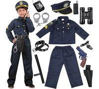 Windskids Police Deguisement Enfant Capitaine de Police Chemise Pantalon Casquette avec Accessoires Menottes Insigne Lunettes Walkie Talkie Police Jouet pour Garçon Fille Halloween Carnaval 4-12 Ans