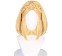 Windskids Princesse Zelda Cosplay Perruques Femme 35CM Court Doré Epaule Tresse Droit Pony Perruques Déguisement Game Larmes du Royaume Princess Zelda Halloween Carnaval Fête Mascarade Anime Wig