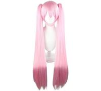 Windskids Sakura Miku Cosplay Perruques Femme Pink 100cm Long Droit Double Queue de Cheval Pony Perruques Déguisement Sakura Miku Halloween Carnaval Fête Mascarade Performante Accessoires Anime Wig