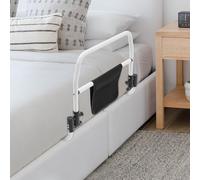 WindWilder Barre de lit pliable en forme de L avec sangle de maintien et sac de rangement, jusqu'à 136 kg, aide à entrer et à sortir du lit, blanc