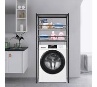 WindWilder Étagère pour machine à laver à 3 étages, 70,5 x 26 x 157,5 cm, en métal, avec 2 paniers, multifonctionnelle, peu encombrante (noir)