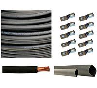 WindyNation WNI Câble ultra flexible en cuivre pur de calibre 1/0 AWG 1/0 de calibre 1/0, 3 m, noir + 5 connecteurs de terminal en cuivre de 0,9 cm + gaines thermorétractables de 9,5 cm