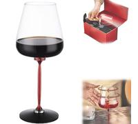 Wine Glass with Crystals - Long Stem Rotating Decanter for Red & White Wine, Removable Cup, Gift Box Included, Perfect for Christmas & Halloween Gifts (Red)