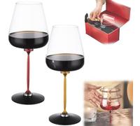 Wine Glass with Crystals - Long Stem Rotating Decanter for Red & White Wine, Removable Cup, Gift Box Included, Perfect for Christmas & Halloween Gifts (Red+Gold)