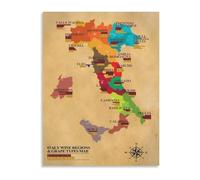 Wine Map Poster Educational Chart of Italian Wine Regions for Study Room Wall Decor(Framed,12x18inch(30x45cm))